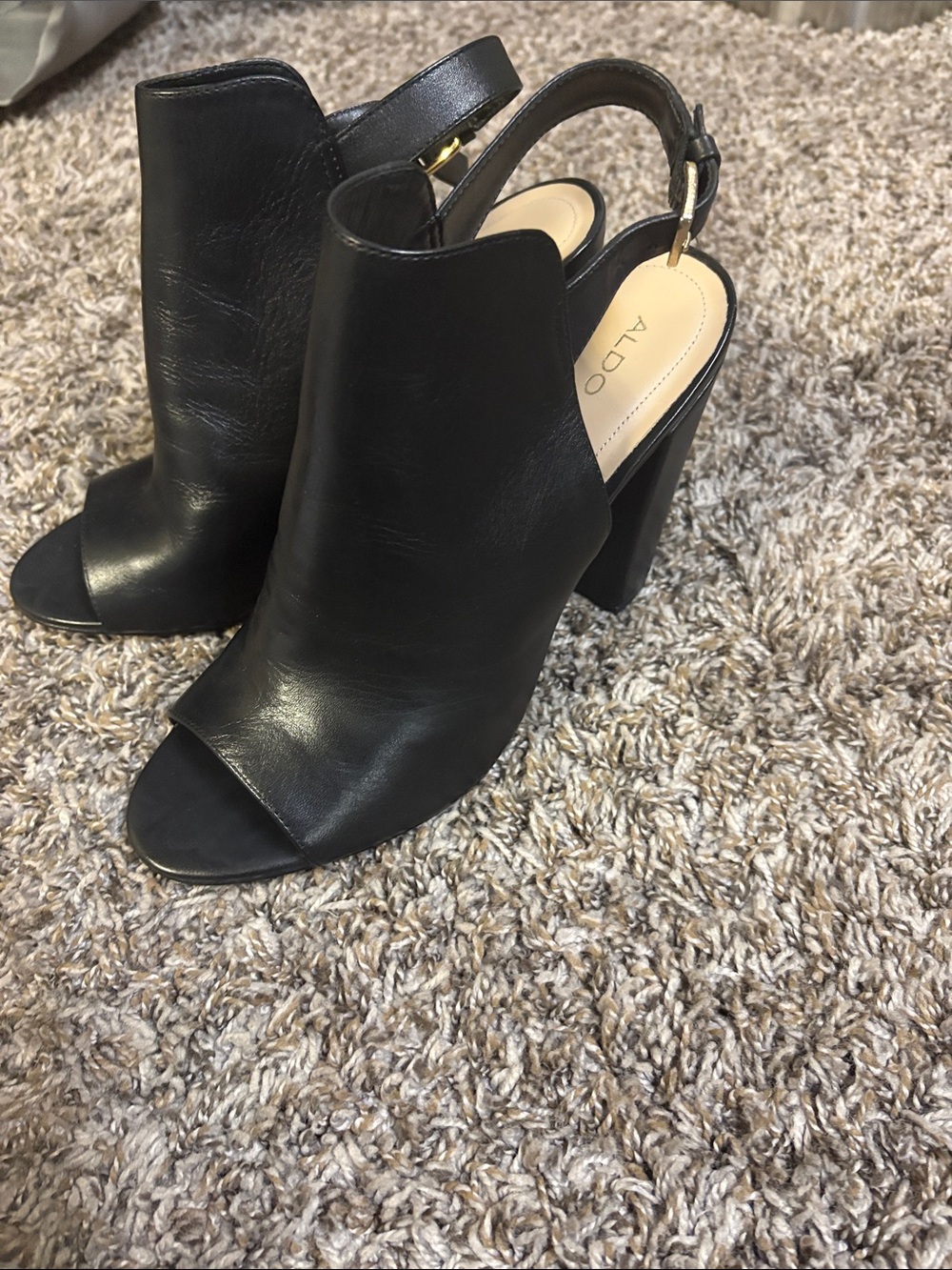 Aldo Black Open-Toe Slingback Block Heels